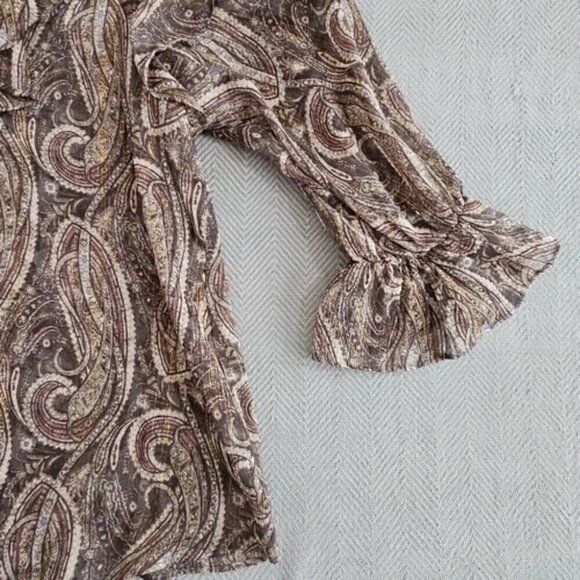 Cato Tunic Women's Size 14/16W Brown Paisley Metallic NWT Ruffles Flutter - Picture 7 of 14